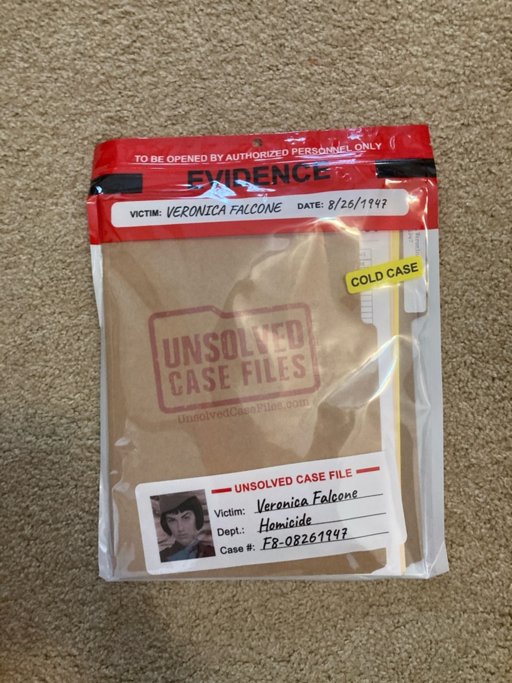 Unsolved Case Files Evidence Bag Board Game - Red and Brown